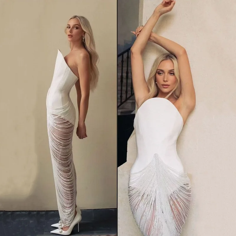 

Modern Tassel Mermaid Wedding Dresses Ivory Sexy Sleeveless Strapless Bride Gown Simple Backless vestidos de novia Customized