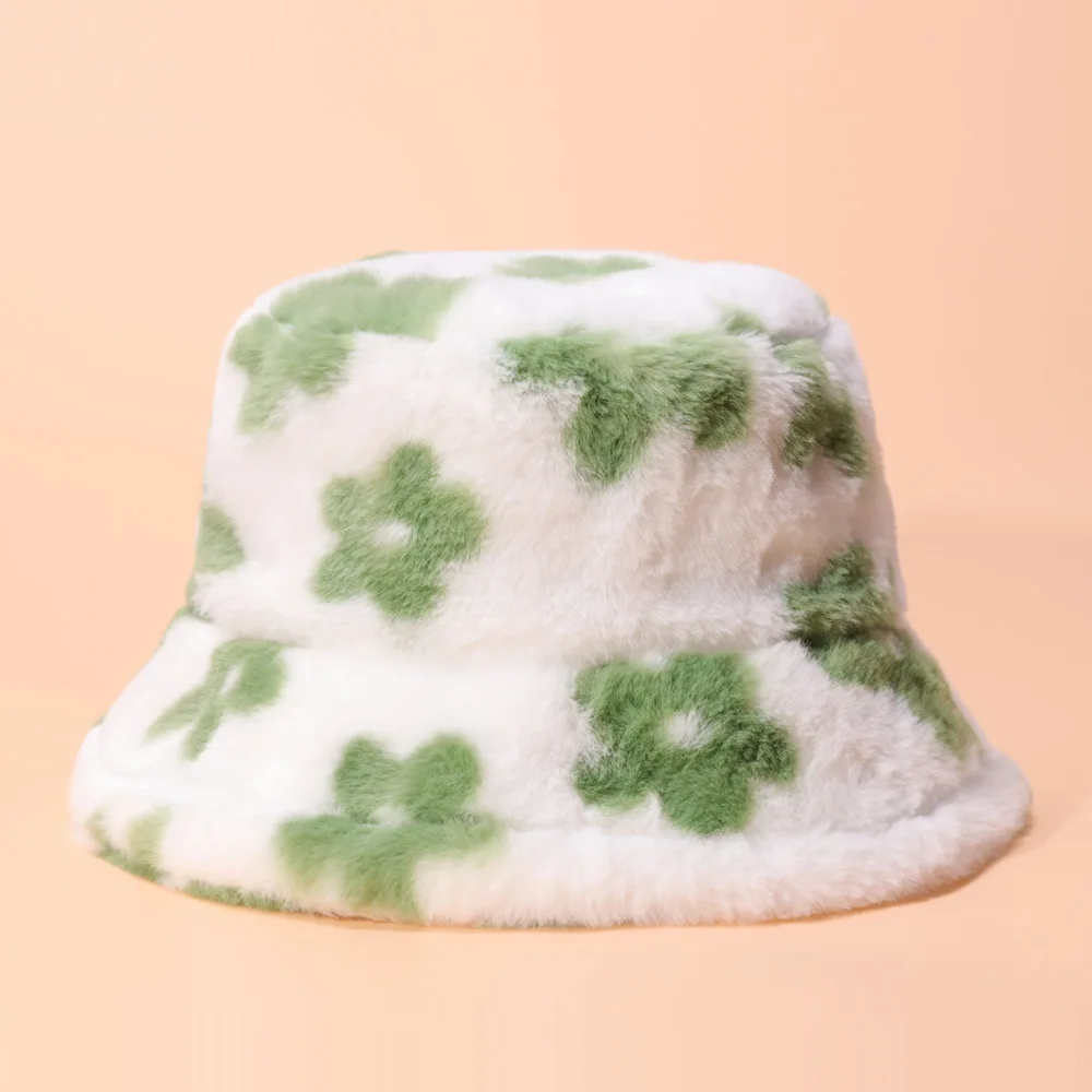 Blume Plüsch Flauschigen Eimer Hut Frauen Fischer Hut Winter Outdoor Faux Pelz Dicke Warme Panama Kappe Bob Femme – Detail 7
