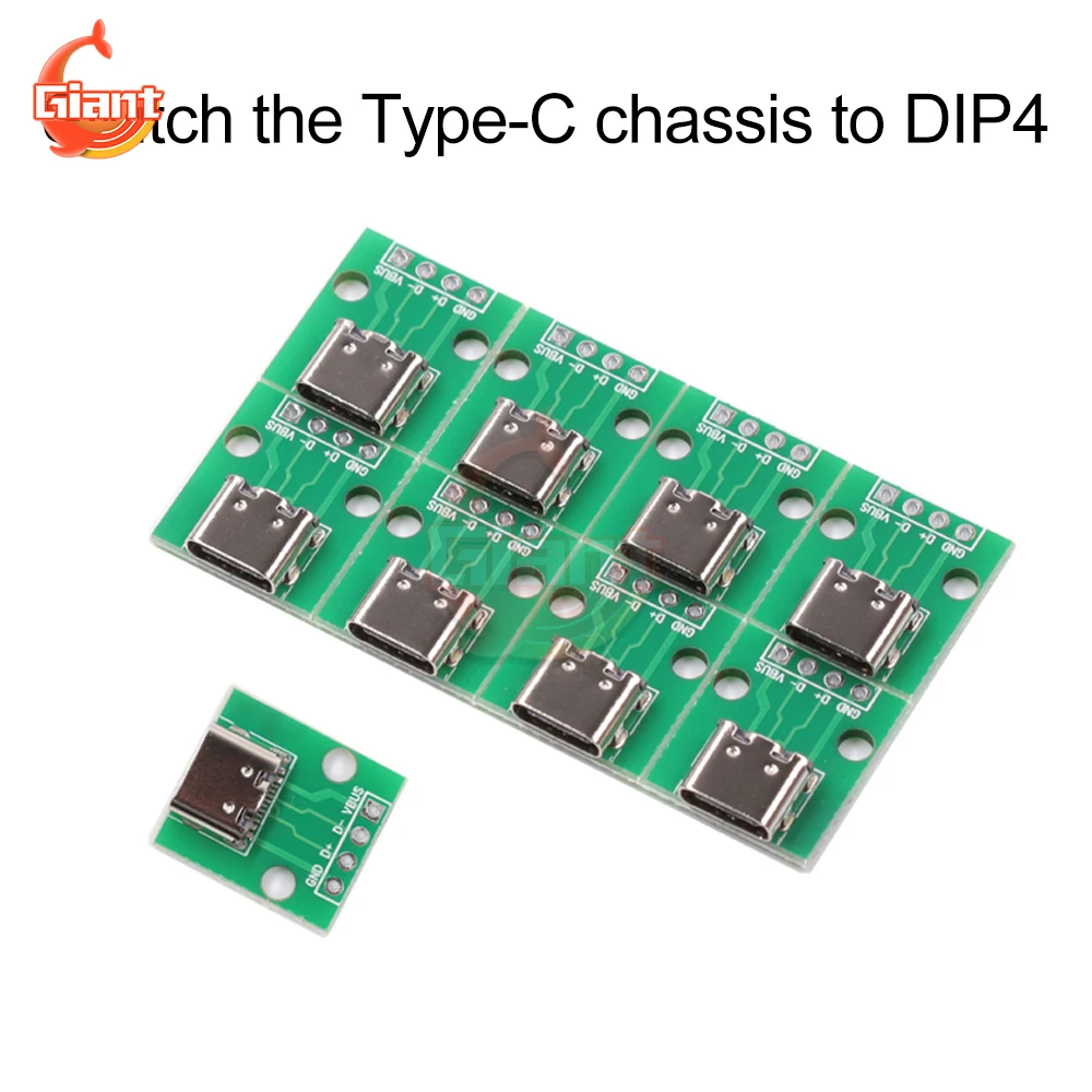 5/10Pcs USB Connector PCB Board Adapter TYPE-C Female Base Double-sided Forward And Reverse Plug To DIP4 Direct Plug 4P Module