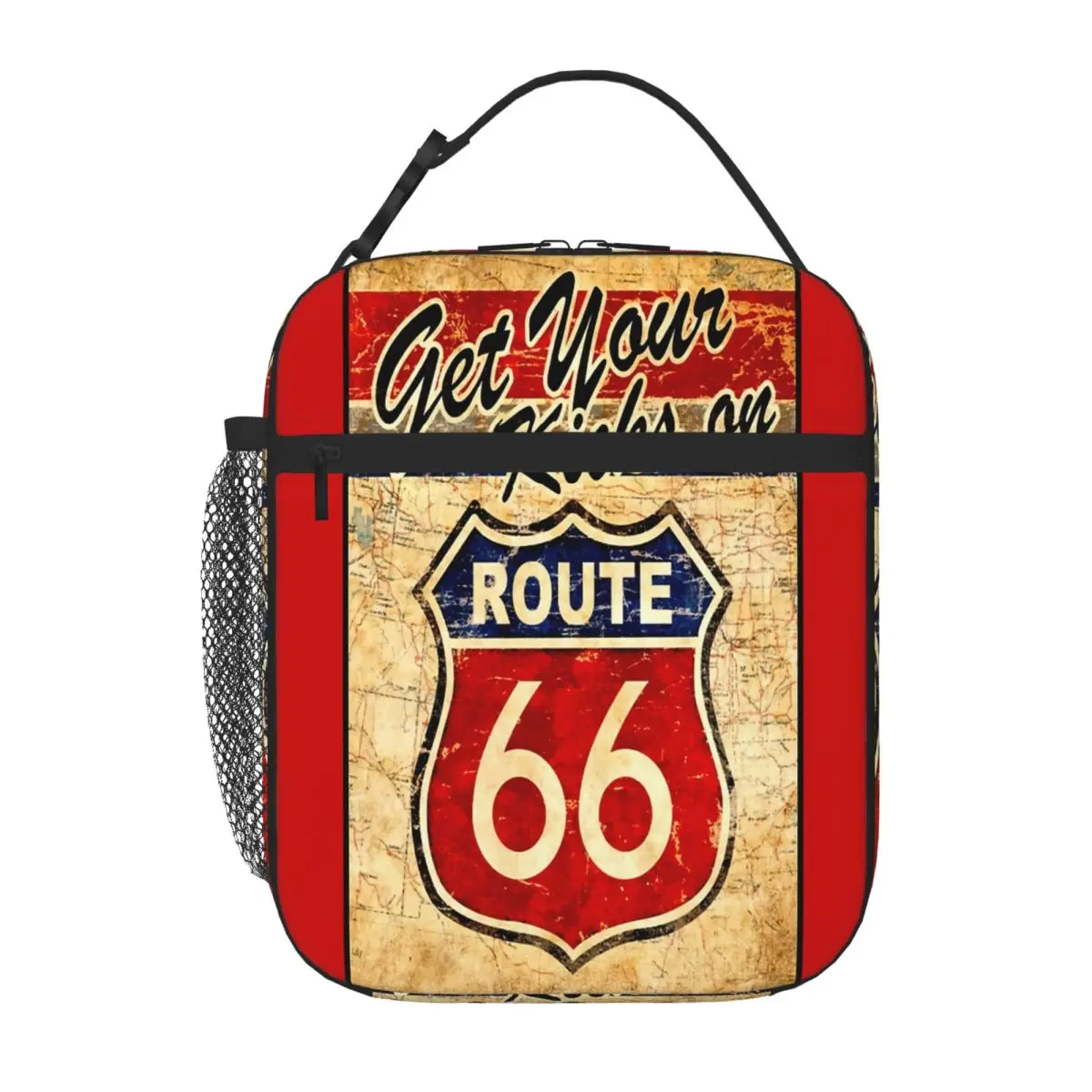 Hot Sale Route 66 Vintage Highway Sign Print Baby Neoprene Texture Outdoor Lunch Bag School Field Trip Insulated Lunch Bag