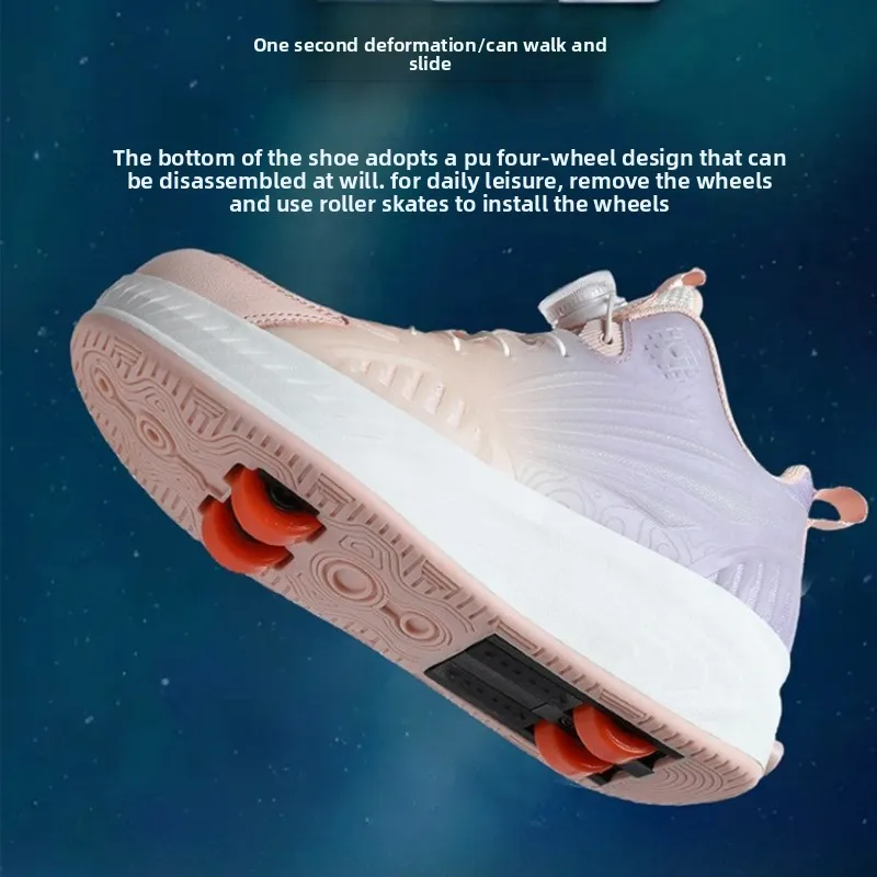 

Детские кроссовки на роликах 2-в-1, съемные роликовые коньки, обувь с 4 колесами, женские кроссовки для скоростного катания на коньках Parkour с колесиками