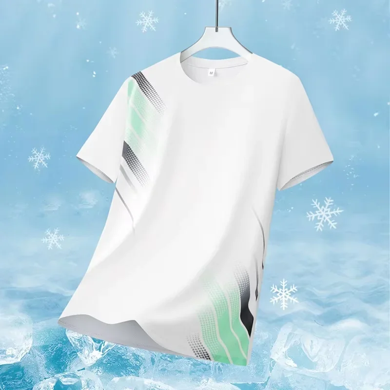 Fashion Men Quick Dry Athletic T-Shirt Black Green Gradient Dot Print Short Sleeve Tee Breathable Running Workout Sports Top