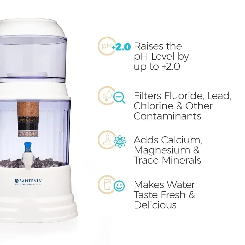 Santevia Gravity Water System Filter at Home Water Filter That Makes Water Alkaline and Adds Minerals | Chlorine