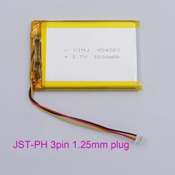 3.7V 1500mAh 5.55Wh JST 3Pin 1.25mm Li-Polymer NTC Thermistor Replacement Li Lipo Battery 454261 For GPS Camera LED