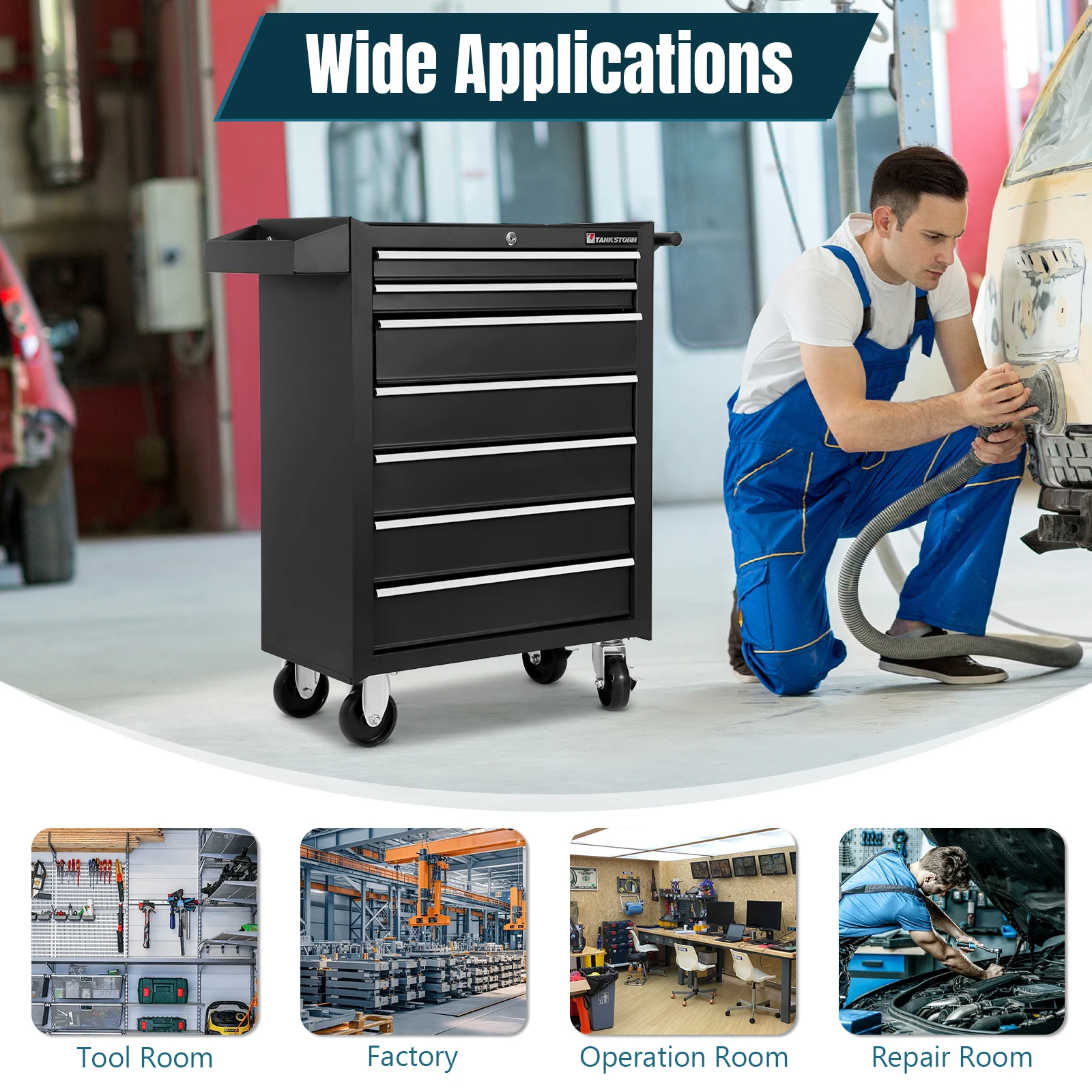 7 درج المتداول أداة الصدر انزلاق أداة عربة درج ث/بطانات درج مقبض قفل تلقائي لورشة عمل مستودع المرآب