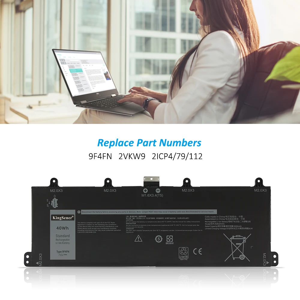 KingSener 9F4FN Laptop Battery For DELL Latitude 7320 2-in-1 For DELL Inspiron 14 3420 Series 2VKW9 2ICP4/79/112 7.6V 40WH