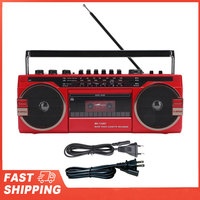 Portable Vintage Tape Player Red Retro Cassette Player Recorder with AM/FM/SW Radio Bluetooth USB Battery/AC Power