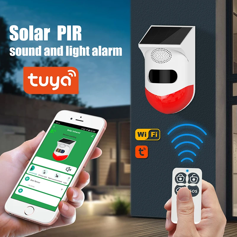 Tuya APP Solar Charge PIR Sensor Wireless Remote Control  Farm Garden Security Sound Light Alarm Movement Detector Smart Wifi