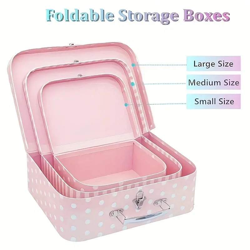 مجموعة صناديق هدايا مكونة من 3 قطع من الورق المقوى على الطراز العتيق - تصميم منقط وشريط، صندوق سفر لحفلات الزفاف الريفية، صندوق إكسسوار هدايا للحفلات #2