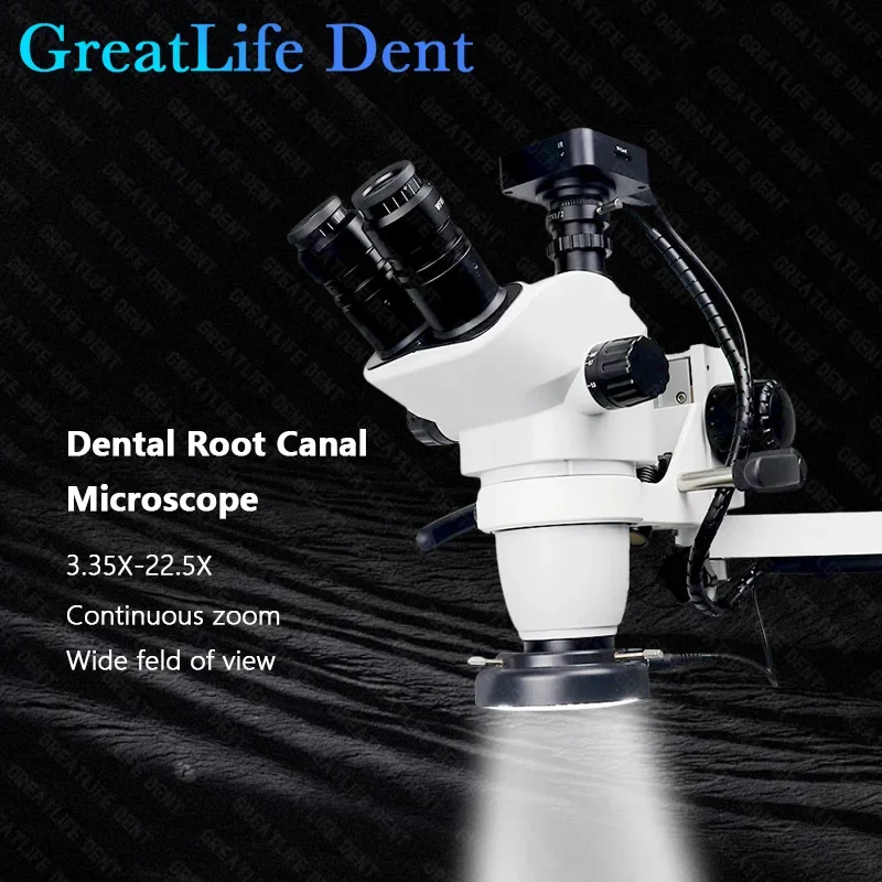 GreatLife Dent 3.35~22.5X Dental Equipment Microscope Root Canal Microscope With Camera Continuous Zoom For Dental Chair 45/51mm