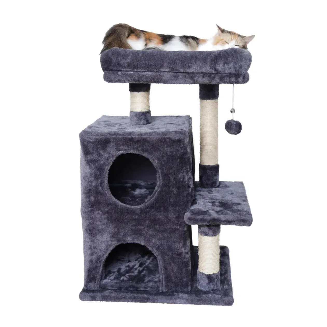 Cat Tree with Bed, Multi-Level Cat Climbing Frame, Large Suitable, Space-Saving Sisal Scratching Post Supplies