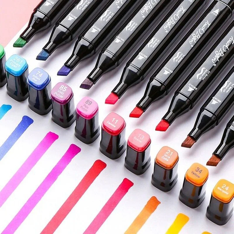 Set pulpen มาร์กเกอร์ศิลปะสองหัว12-80สีสำหรับวาดภาพร่างแอลกอฮอล์ที่มีส่วนผสมของน้ำมันอุปกรณ์ร่างศิลปะกราฟฟิตีมังงะ