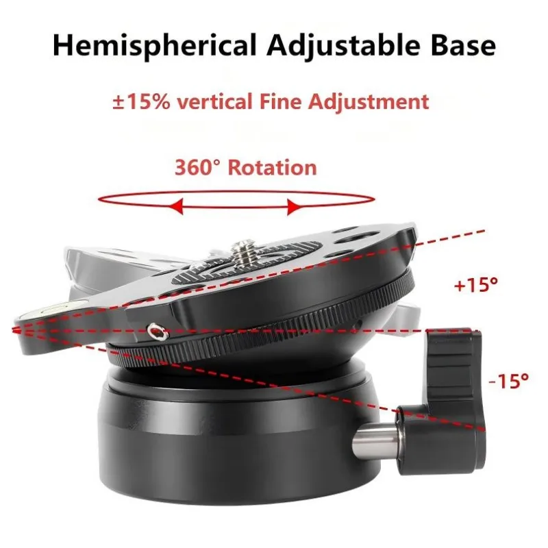 DY60N Camera Horizontal Adjustment Platform Aluminum Alloy Hemispherical Adjustable Base ±15% Vertical Fine 360° Rotation