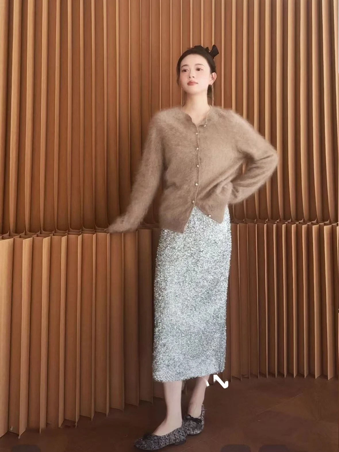 

Ele High Waist Straight Cut Midi Skirt for Women iny Tead Design Ci Commute Suitable Polyester Nylon Fabric