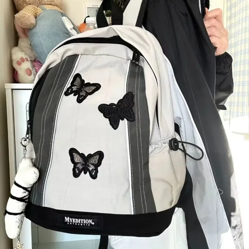 MBTI Y2k Gothic Womens Backpack Butterfly Patchwork Student School Backpacks Large Capacity Vintage Fashion Designer Luxury Bag