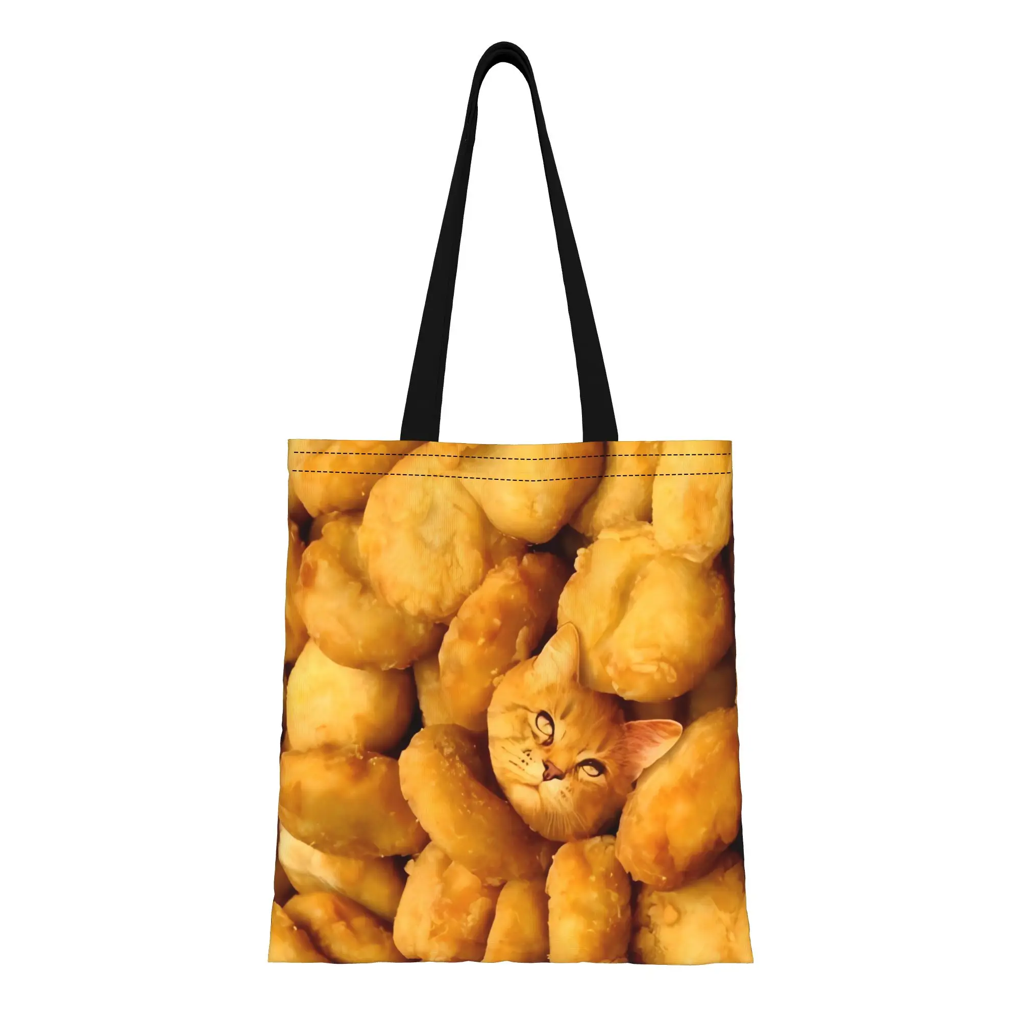 

Orange Cat In Fried Chicken Nuggets Creative Collage Food Canvas Tote Bag Perfect for Outdoor Women's Top-Handle Bags