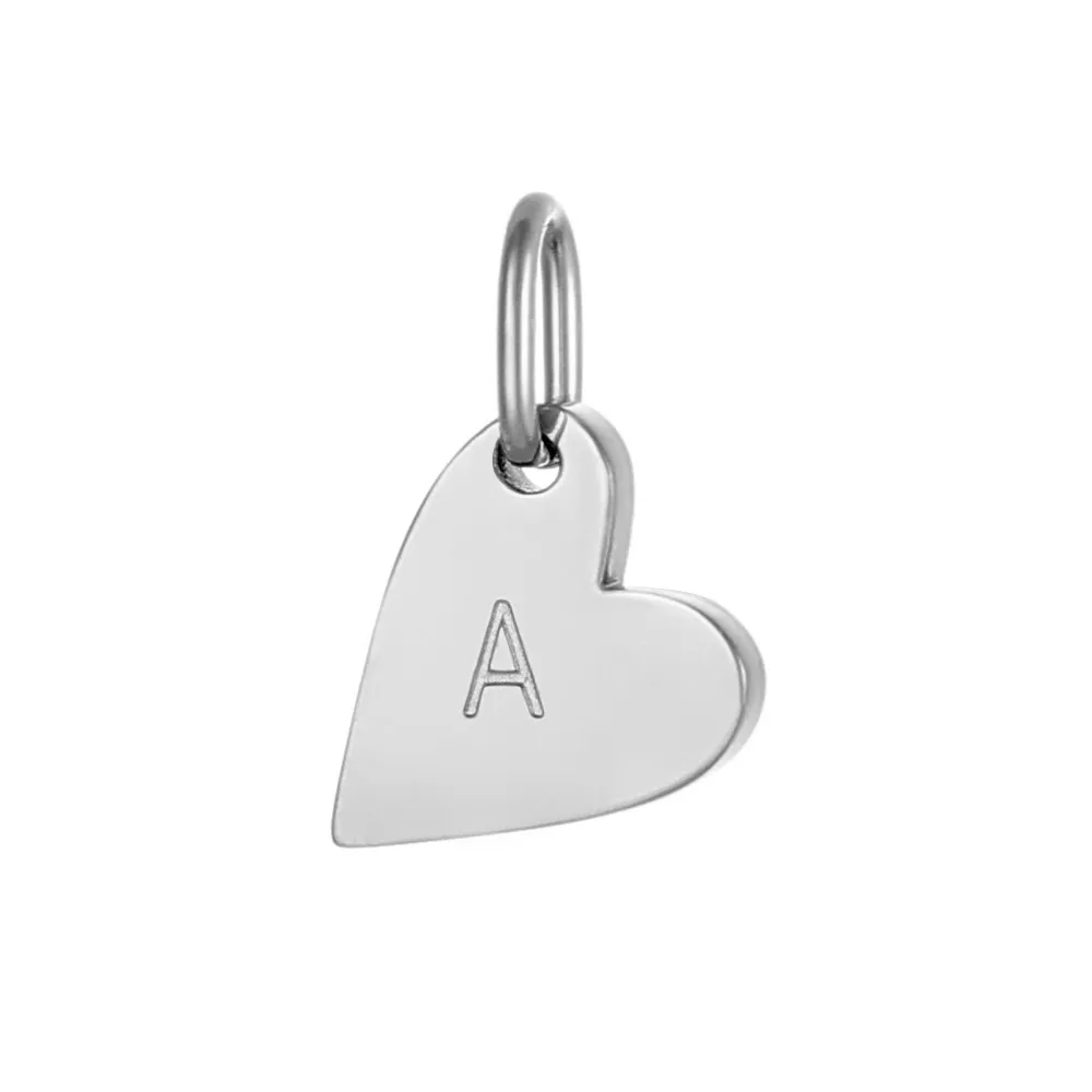 Personalized Heart Pendants Silver Stainless Steel A‑Z Embossed Letter Small Heart Tag For Hand‑made Jewelry DIY Supplies