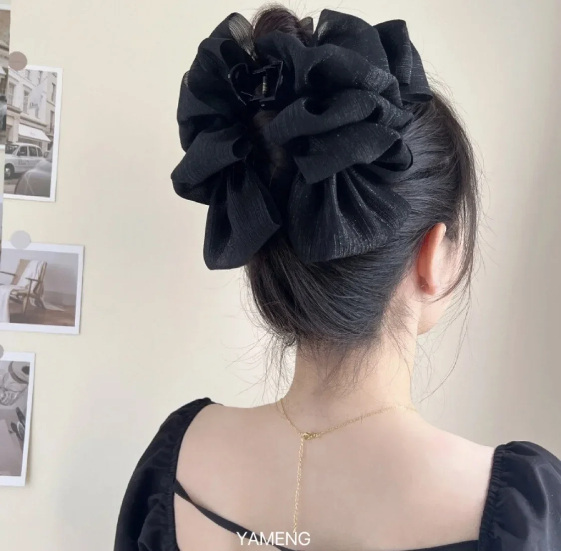 High-end Feel Large Bow Hair Clip Seersucker Material Back Head High Collar Design Shark Fin Wholesale