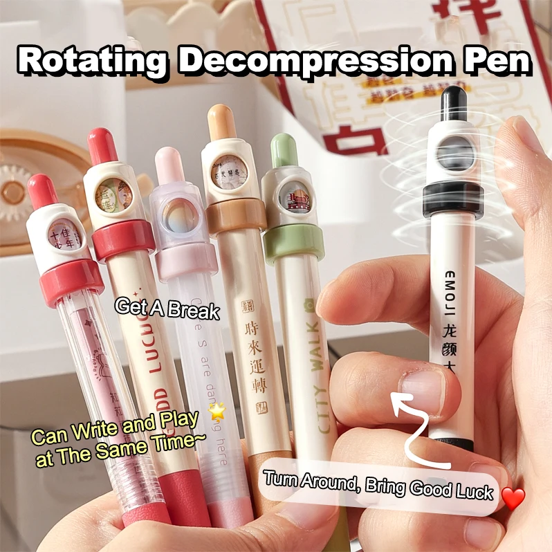 1PC Decompression Rotary Pen Decompression Press Neutral Pen Black Pen High Appearance Scrolling Pen Black Double Bead CS Pen Co