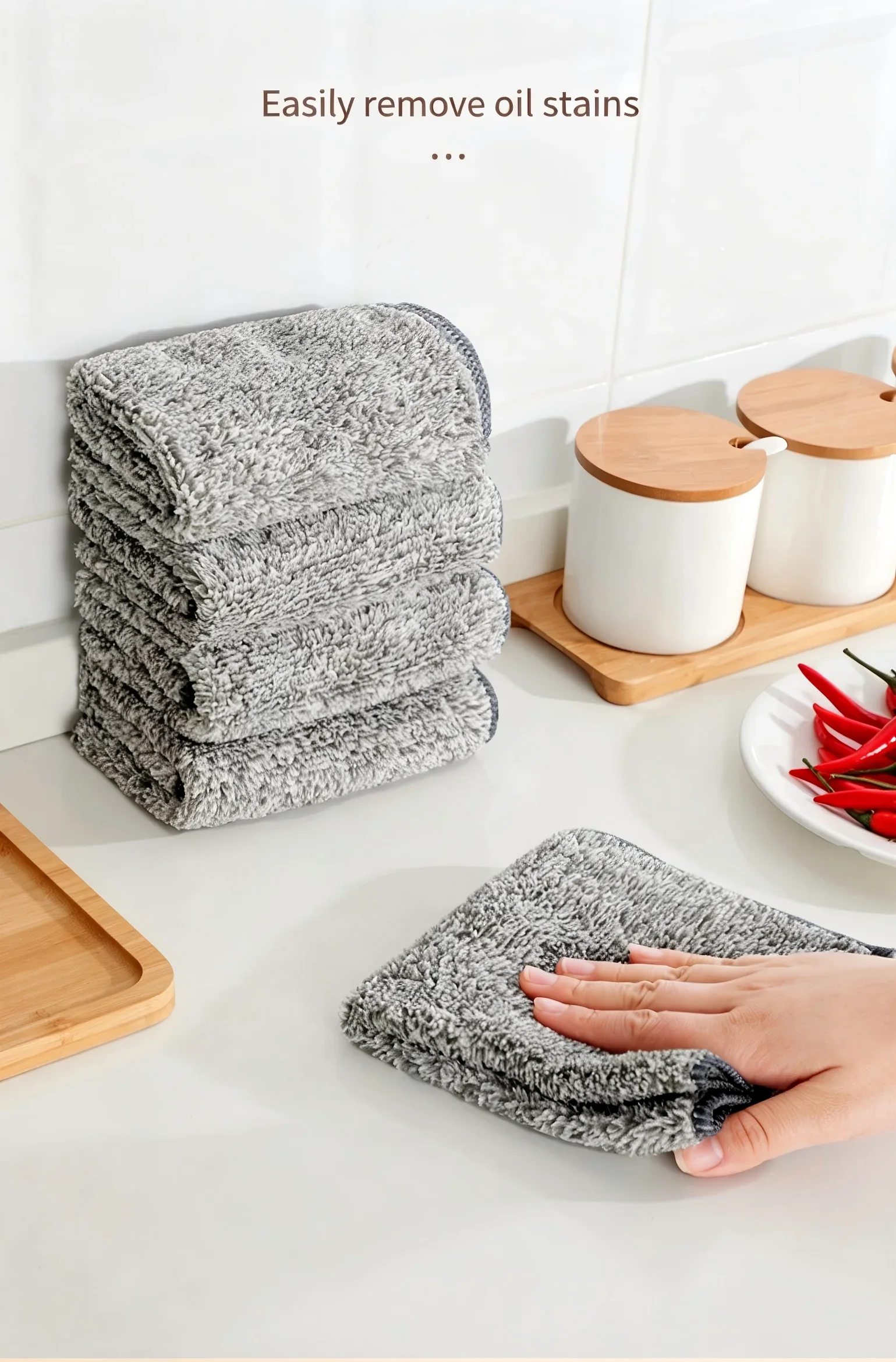1/5 Piece Gray Bamboo Charcoal Fiber Thickened Super Oil Absorbing Kitchen Cloth Cleaning Cloth Dishwashing Cloth Scouring Cloth