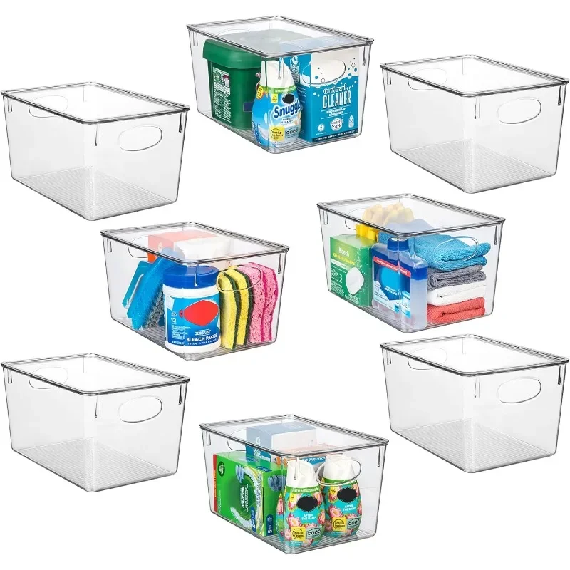 

Plastic Storage Bins with lids – Perfect Pantry Organization and Storage – Fridge Organizer, Pantry Storage Containers, 8 Pack