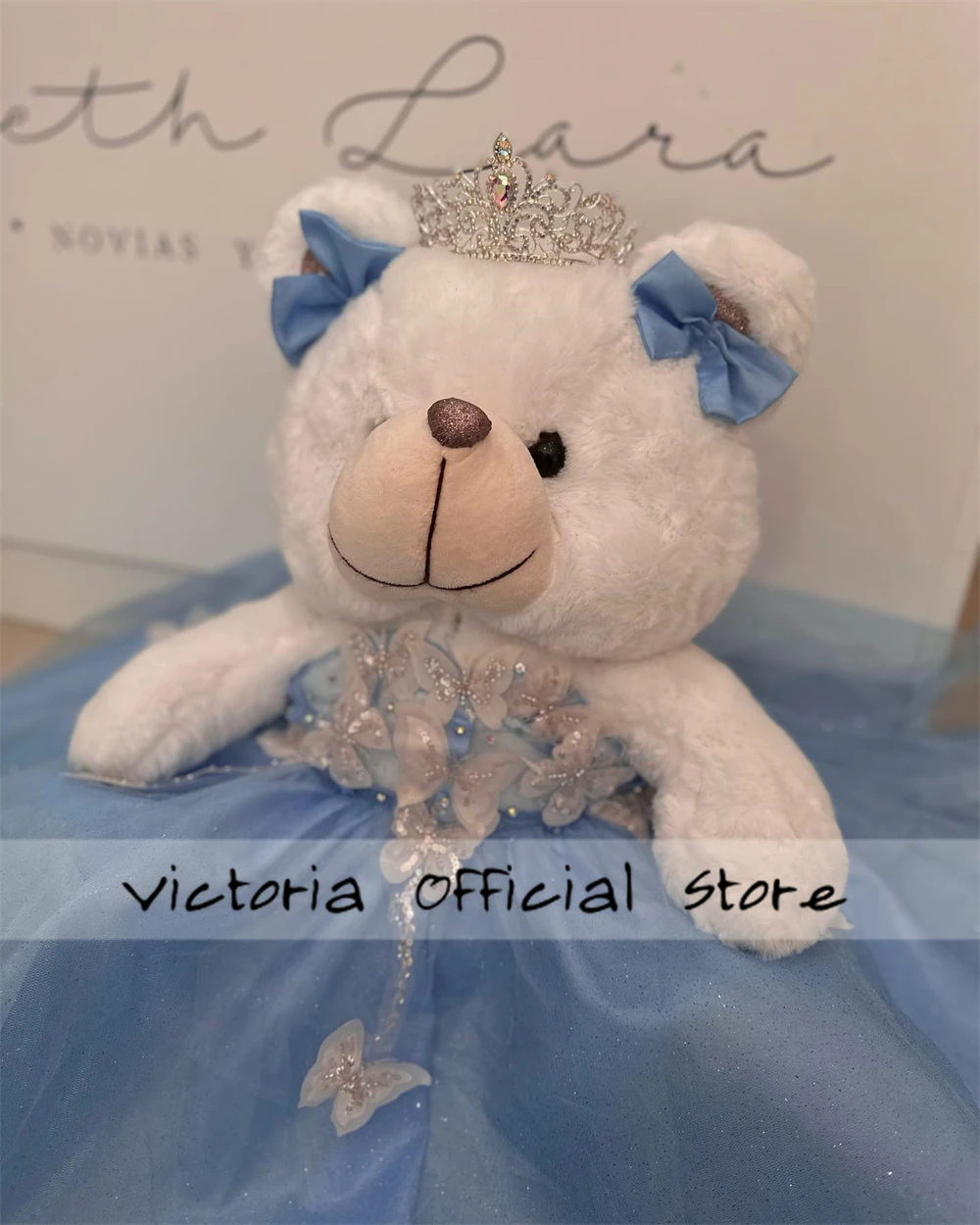 Robe d'ours en peluche Quinceanera personnalisée, appliques de papillons en tulle bleu glacier, robe beurre, chérie, dentelle CitroBeads