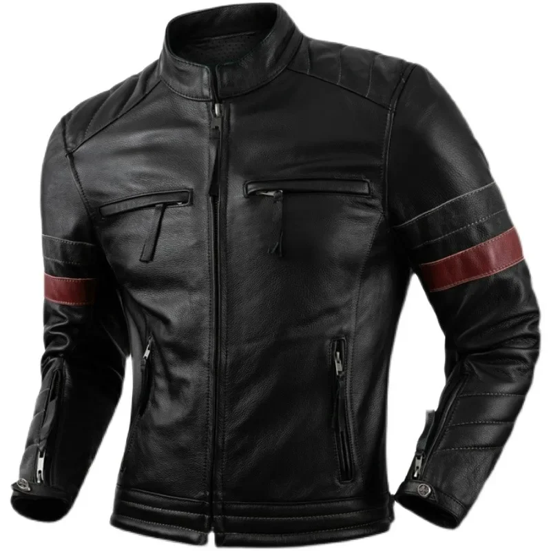 Protetores jaquetas de motocicleta jaqueta de couro dos homens roupas de couro genuíno natural casaco de equitação S-2xl roupas de motociclista