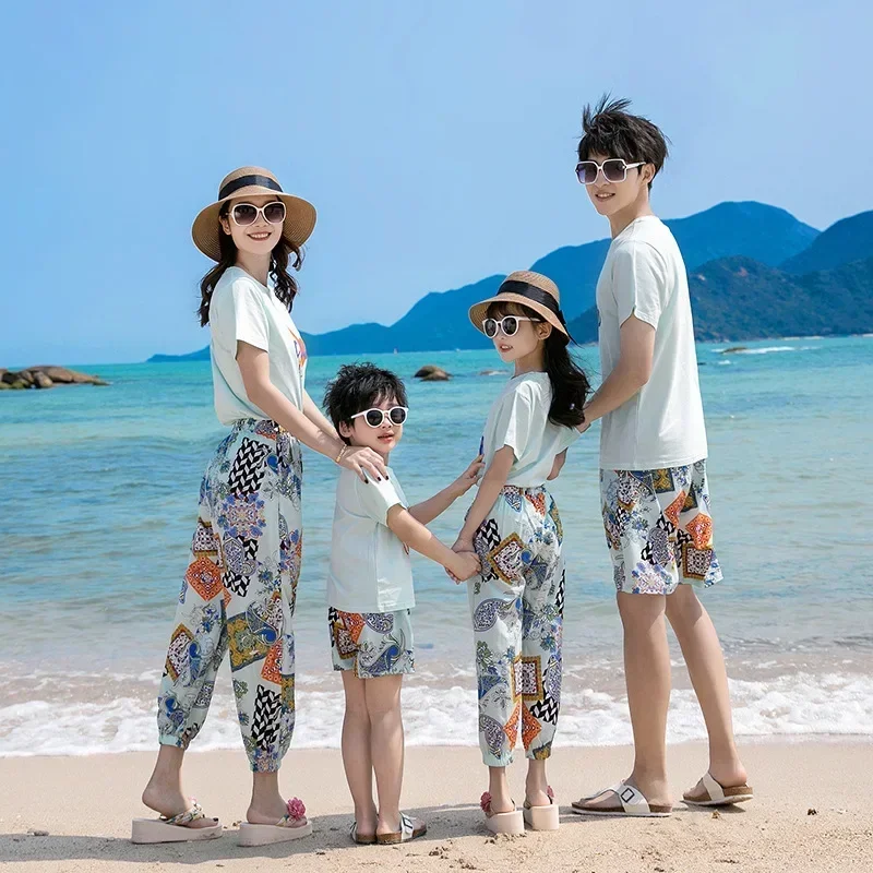 Vacation Couple Family Matching Outfits Clothes Beach Dad Son Tops Shorts Two Piece Suit Mom Daughter T Shirts Pants 2 Piece Set image 4