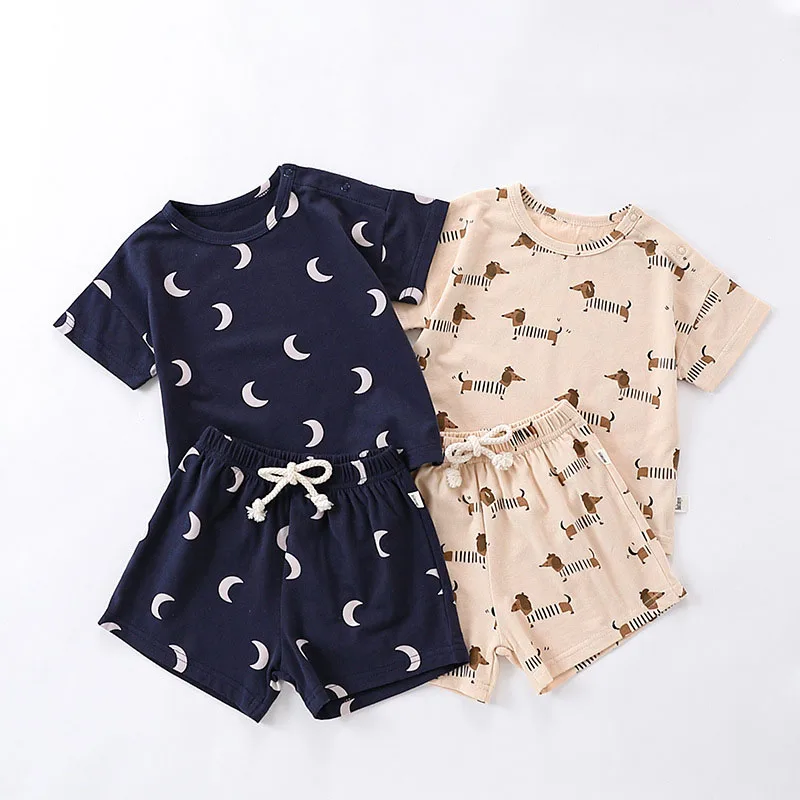 1-5T Toddler Kid Baby Boy Girl Clothes Set Summer Cotton Short Sleeve T Shirt Top Shorts Set Casual Infant Two Piece Set Outfit