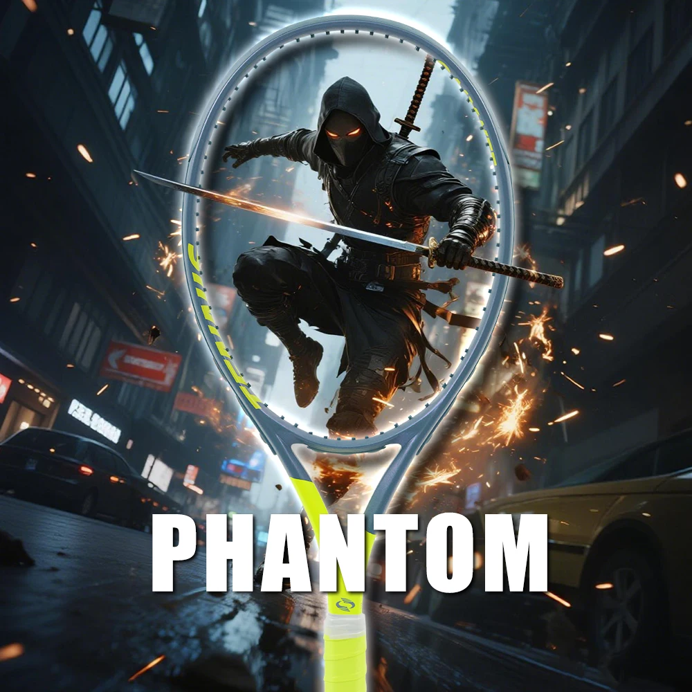 

PHANTOM Composite Carbon Tennis Racket, 315±5g Strung Lightweight, 330mm Balance, One-Piece Stable Frame, 50-60lbs, Matte Finish