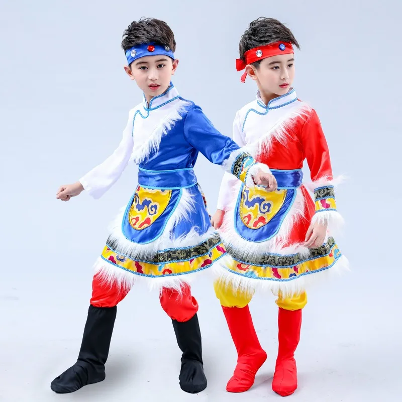 

New Models Zang Nationality Dance Costume for BoysTraditional Tibetan Performance Clothing for Kids Children School Dance Dress