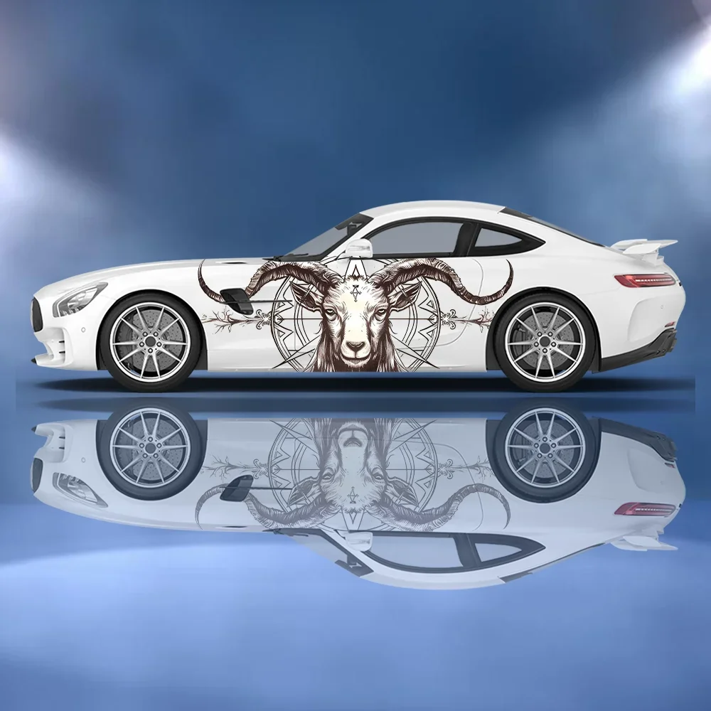 ملصق حماية جانبي للسيارة مطبوع عليه رأس الماعز، ملصق مقاوم للماء ذاتي اللصق لإكسسوارات السيارات غطاء تغليف هدية #4