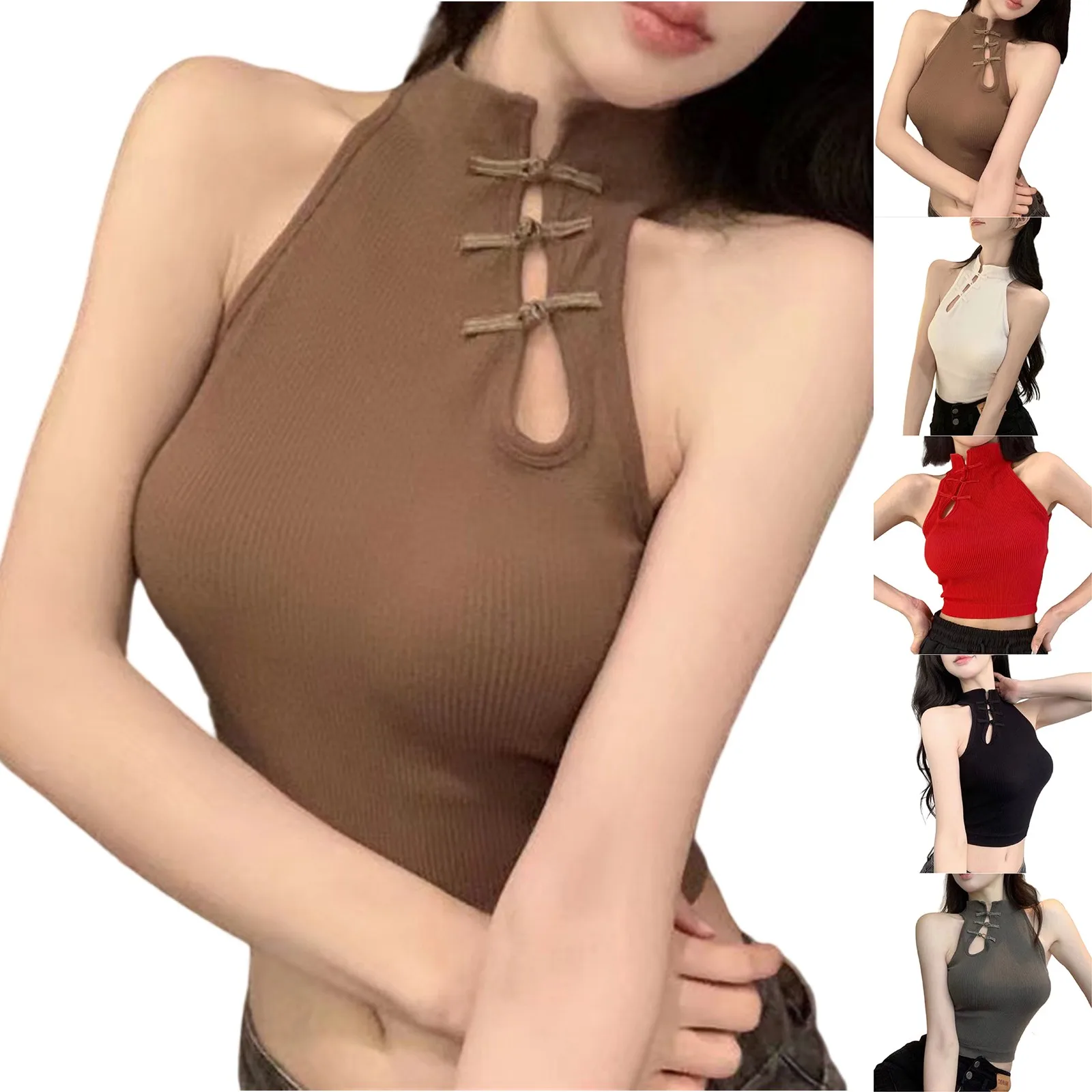 Trendy Chinese Crop Style Top Trending Frog Button Halter Vest Bestseller Sleeveless Summer Going Out Top Seller Women Y2k 2026