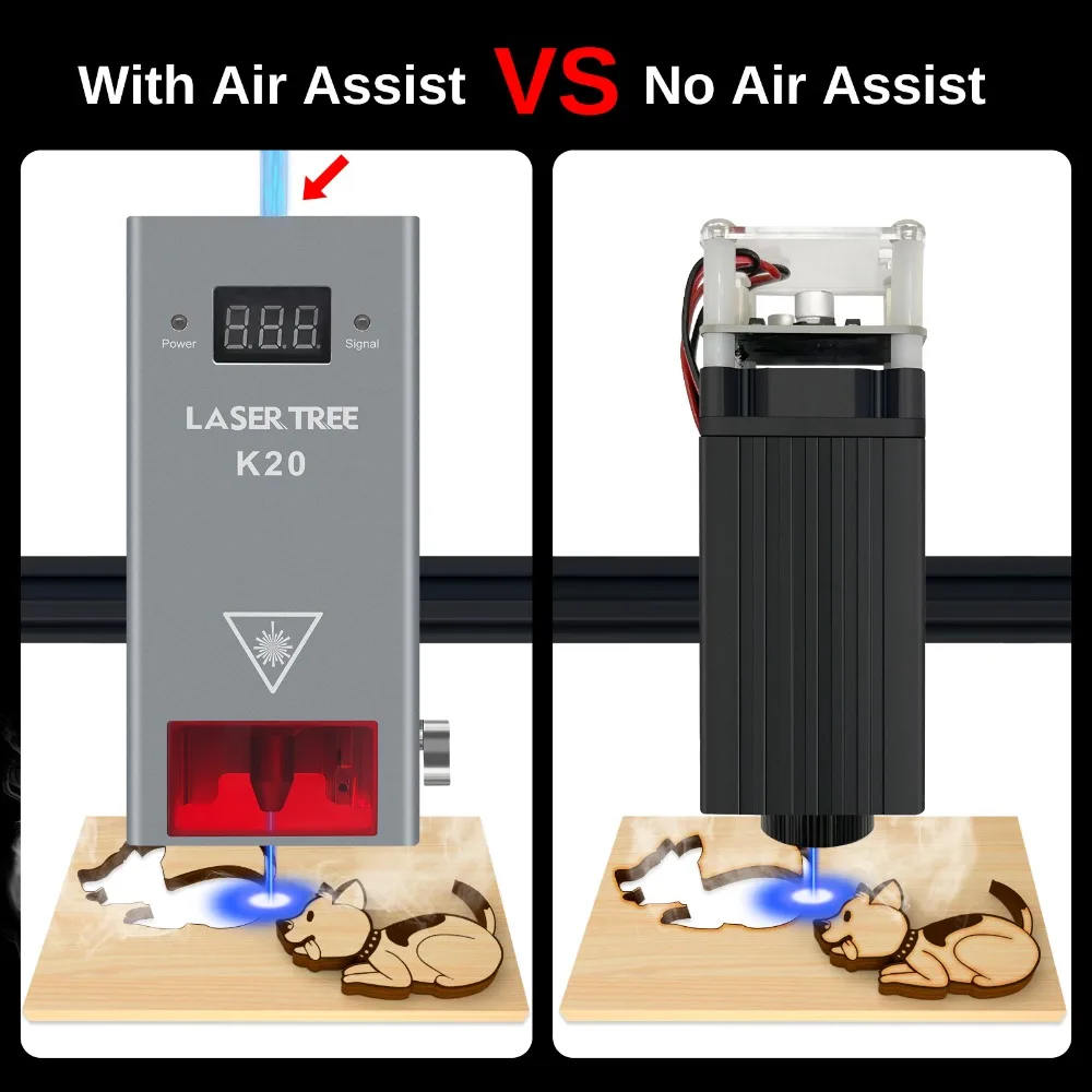 LASER TREE 20W Optical Power Laser Module With Air Assist Nozzles 455nm Blue Light Laser Cutting Engraving Equipment Tools