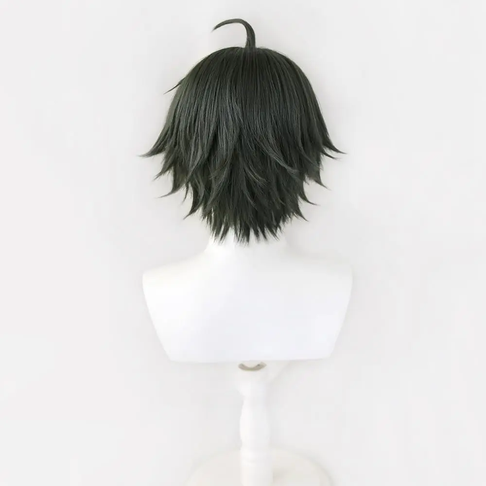 Anime Cosplay Wig Short Dark Green Hair Straight Hair Layered Wig with Bangs Heat Resistant Synthetic Hair Halloween Party Wigs view 3