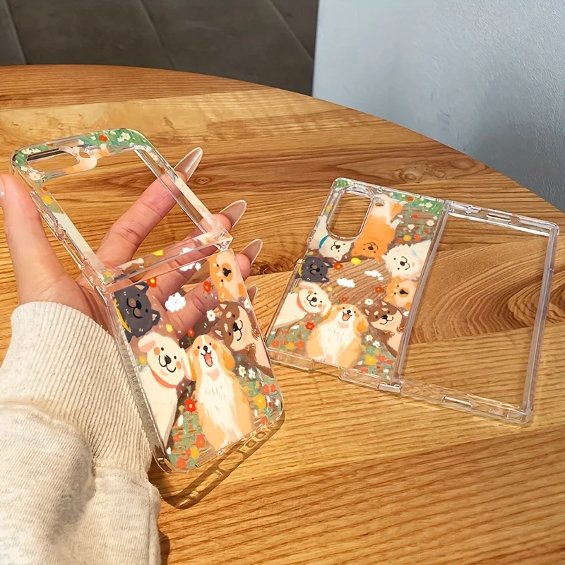 Cute Puppy Clear Phone Case Suitable for Samsung Galaxy Z Flip 7 , 6 ,5 ,4 , 3 5G Anti-fall Shockproof Folding