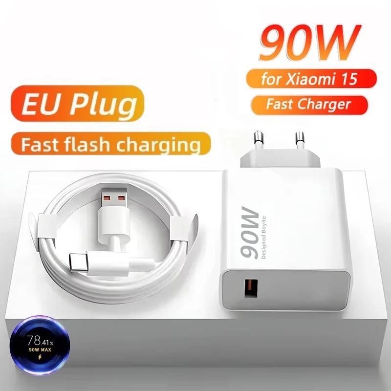 90W 6A Turbo Fast Wall Charger USB Type C Charge Cable for Xiaomi 11 12 Lite 13T 14 Ultra Redmi Note 11T 12T 13 15Pro NEW