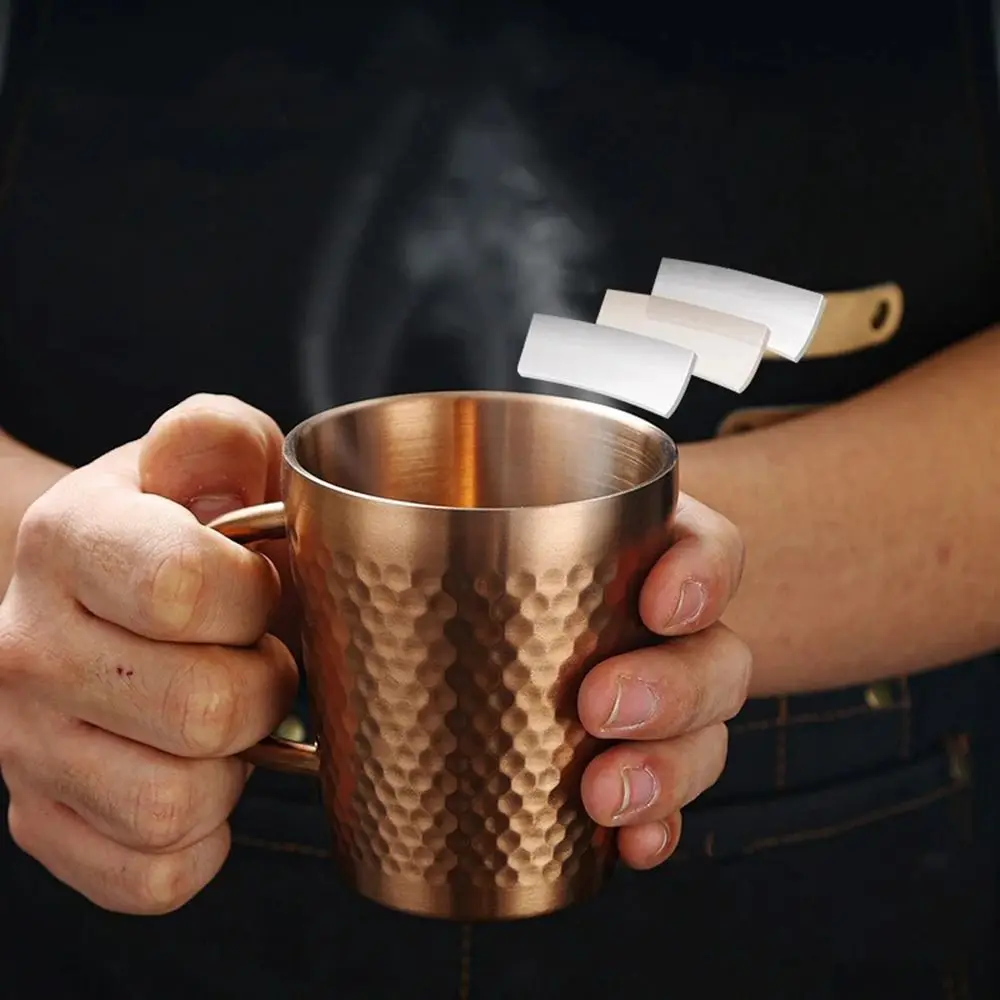 Stainless Steel Cold Water Drinks Cup with Handle Hammered Texture Double-Wall Beer Cups Milk Mugs for Kitchen Drinkware Bar