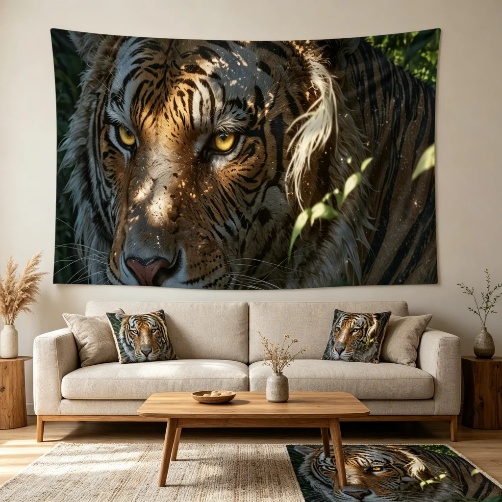 1PC Tiger Eye Jungle Close Up Print Backdrop Banner, Bedroom Living Room Photo Background, Polyester, Home Decor, Wall Art