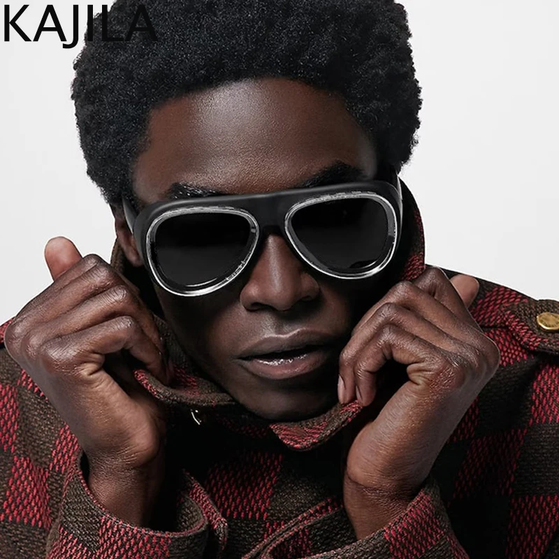 Oval Frame Steampunk Pilot Sunglasses Men 2026 Luxury Brand Design Vintage Punk Sun Glasses For Male Shield Goggle Eyewear UV400