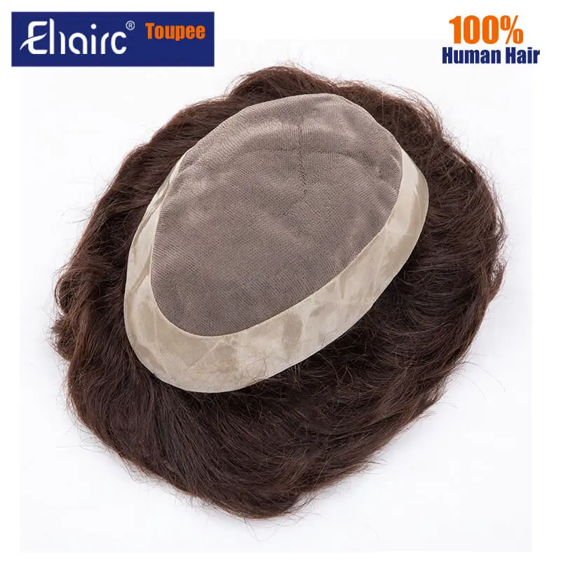 Mono e Pu Toupee de cabelo humano para homens, prótese de cabelo masculino, linha fina natural respirável, sistemas Exhuast, cor marrom, frete grátis