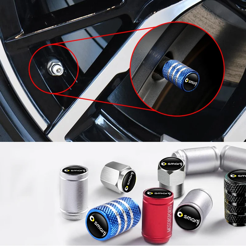 Car Metal Tire Valve Caps Knurled Core Cap Accessories Tire Dust Cap For Smart Fortwo 451 450 453 Forfour EQ Cabrio Crossblade