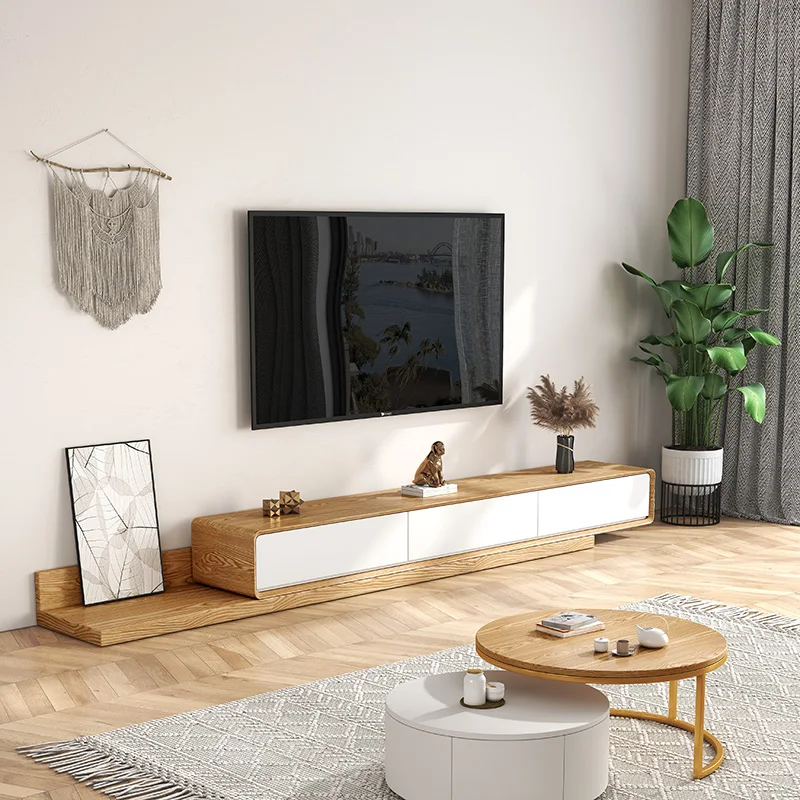 

Sophisticated Modern Solid Wood TV Stand with Storage Cabinets and Shelves for Living Room Furniture Television Media Console