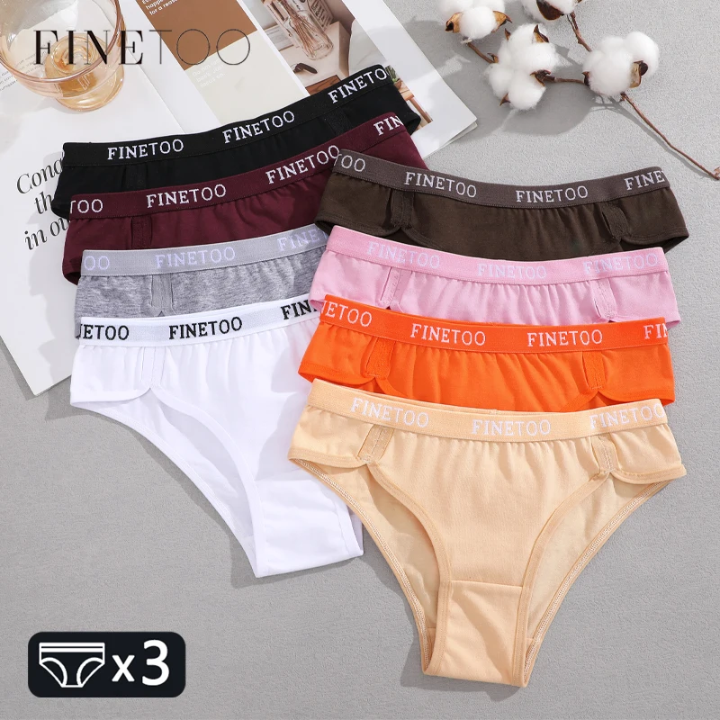 FINETOO 3Pcs Cotton Stretch Underwear for Women Sexy Letter Waist Panties Female Breathable Comfort Briefs Sports Soft Lingerie