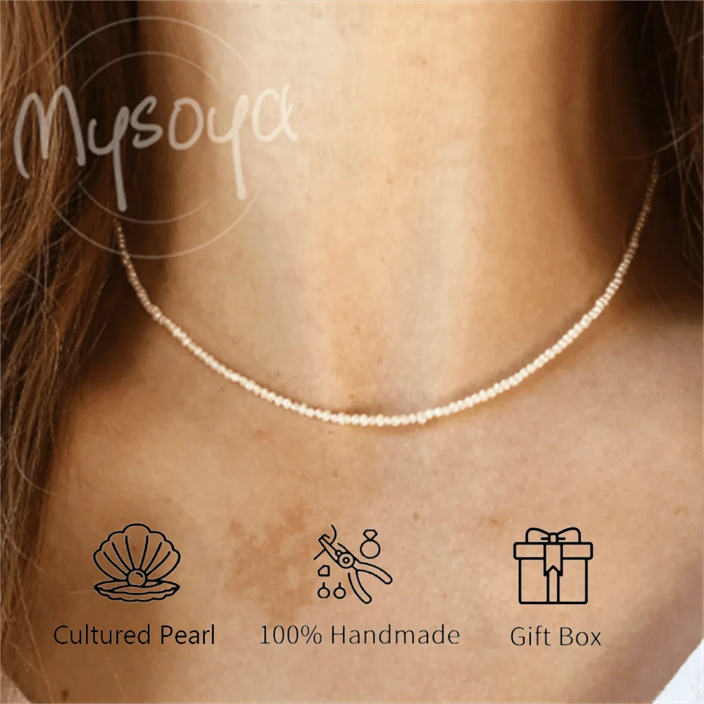 

MYSOYA Ожерелье из белого пресноводного жемчуга 3-4 мм с подарочной коробкой, подарок для нее/жума, на день рождения/свадьбу/юбилей/День святого Валентина