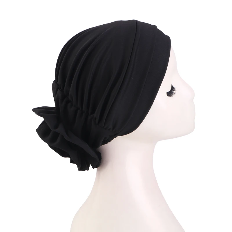 Neue Damen-Hijab-Kappen in Unifarben mit Vintage-Blumenmuster, Muslimische Damen-Turbane, Chemo-Kappen, Kopftücher, Damen-Kopfwickel – Detail 10