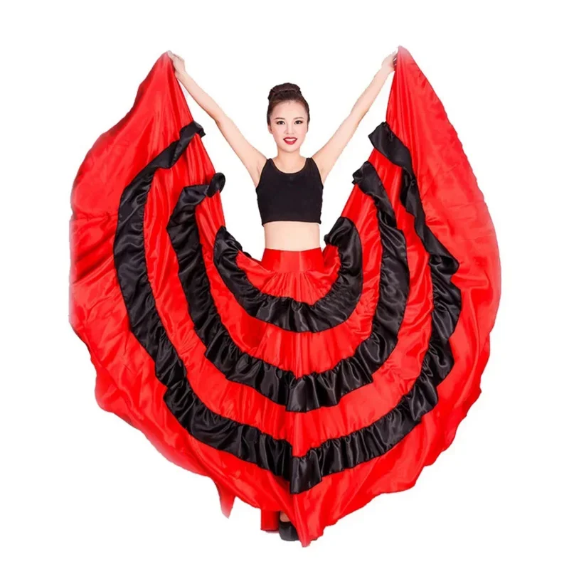 Gypsy Woman Spanish Flamenco Skirt Polyester Satin Smooth Big Swing Carnival Party Ballroom Belly Dance Costumes Dress