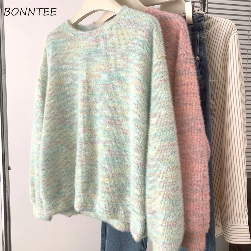 

Женские пуловеры с круглым вырезом в корейском стиле с длинными рукавами, теплые, минималистичные, универсальные, модные для колледжа, милые, крутые, для студентов, осень-зима