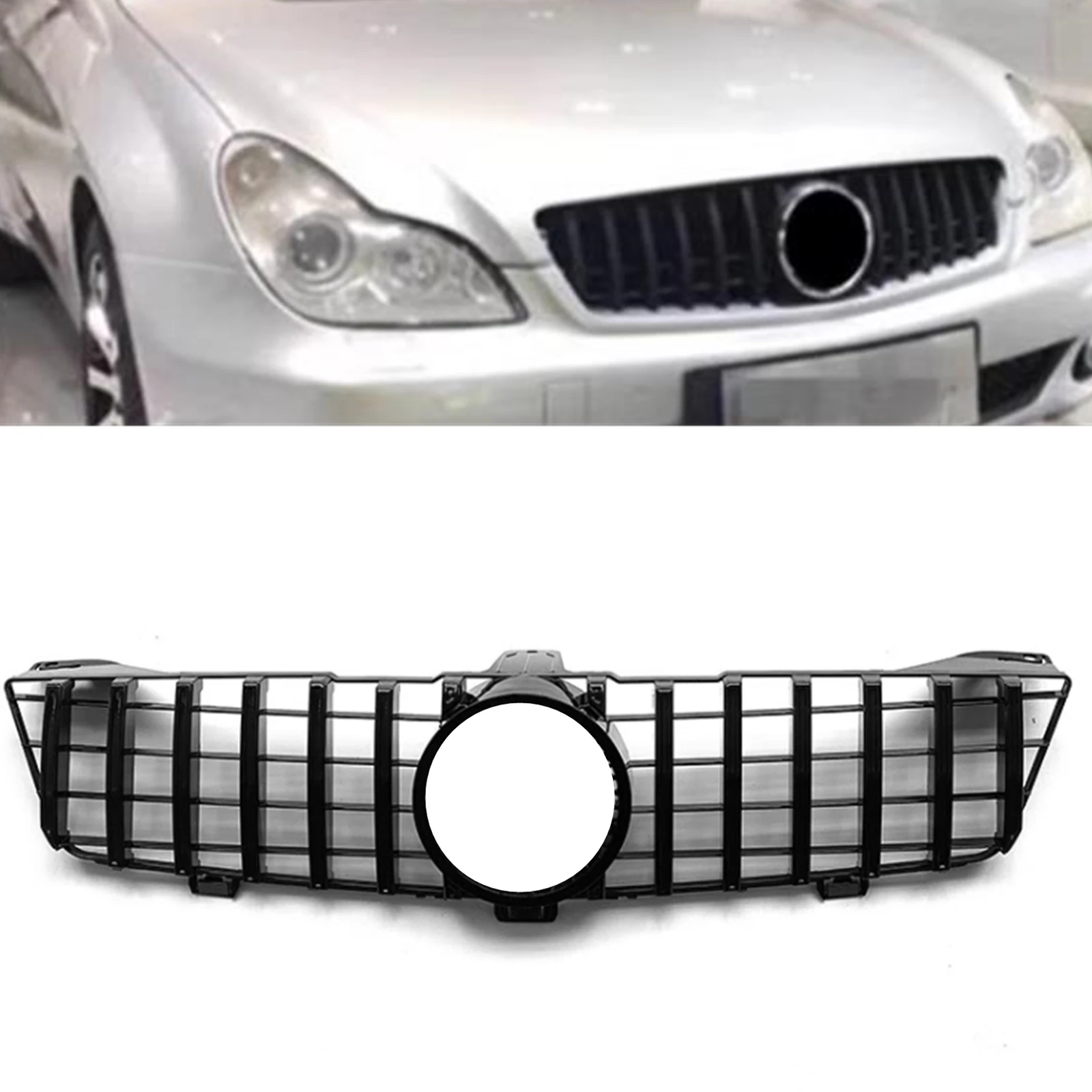 For Mercedes Benz CLS Class W219 CLS350 CLS500 CLS600 2009-2011 GT Style Black/Silver Upper Bumper Hood Mesh Front Grille Grill