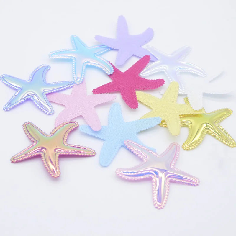 12Pcs 58*50mm Glitter PU Starfish Applique for DIY Cake Topper & Baby Craft Clothes Headwear BB Clip Accessory Decor Patches